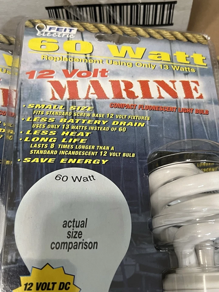 Feit Electric Marine 60W -13W 2700k White Spiral CFL Light Bulbs (Case of 6) NOS - Image 3 of 4