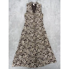 Coldwater Creek Dress Womens 8 Floral Maxi Cottage Button Front Modest Brown