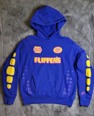 Rare Flipper's Roller Boogie Palace Graphic Hoodie Blue Yellow Pink Cotton L