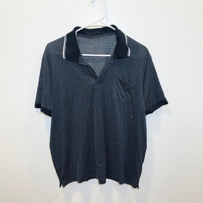 Prada Mens Geometric Micro Print Polo Shirt Navy Blue Short Sleeve Pocket Logo