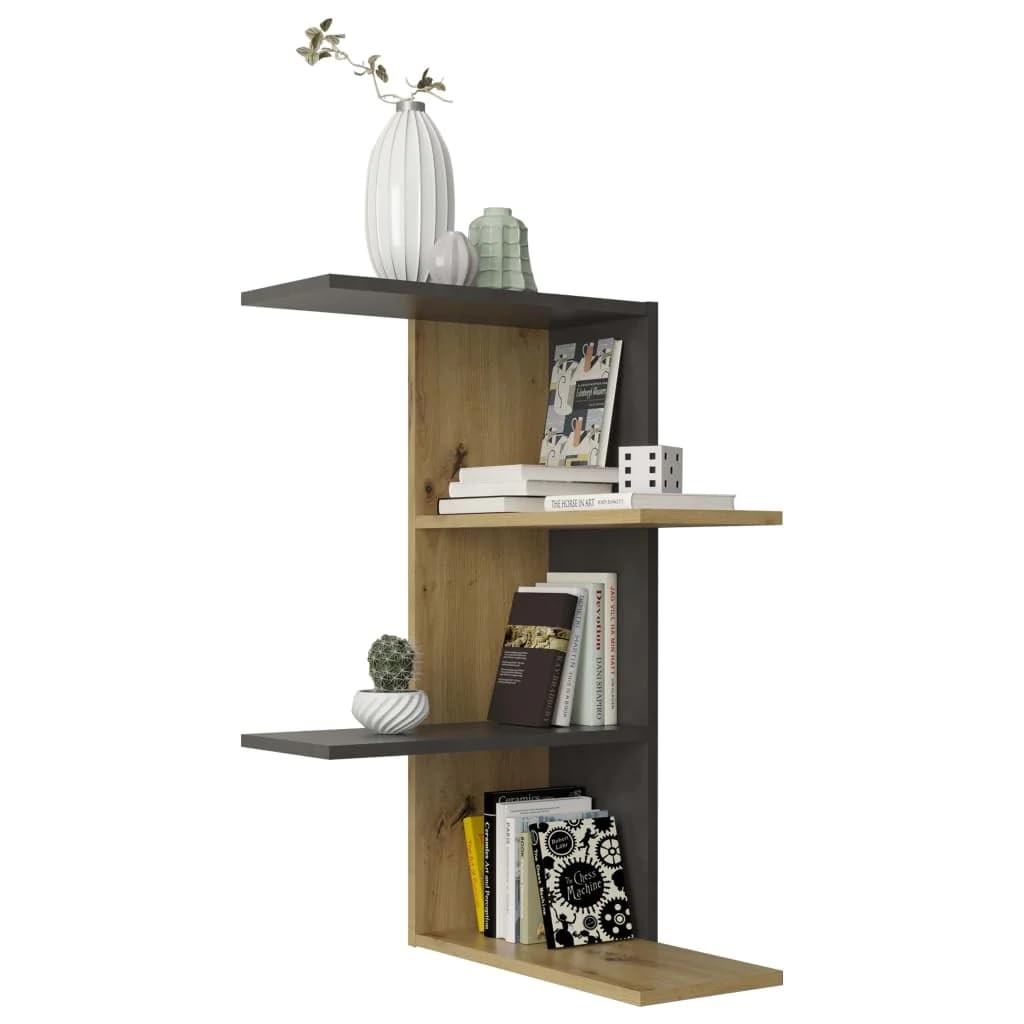 Étagère d'angle gain de place à 4 plateaux en bois de chêne pour salon