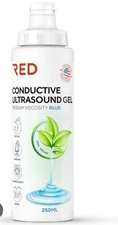 RED Conductive Ultrasound Gel CLEAR Medium  Viscosity Blue Psysio Imaging