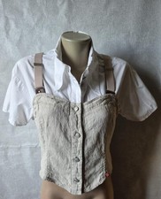 Women's White Shirt with Beige Corset Top 2 in 1 Layered Size M Cotton Linen