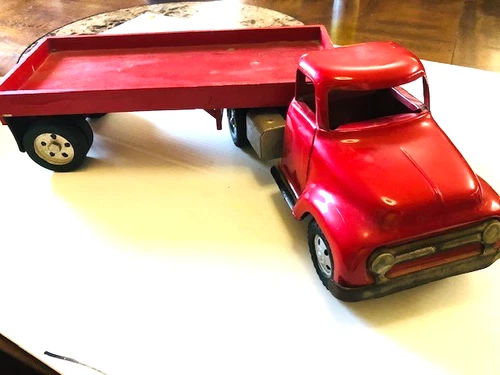 Vintage 1955 Tonka Semi Truck With Homemade Wood Trailer