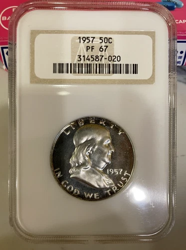 1957 NGC PF67 FRANKLIN HALF DOLLAR - CAMEO OBVERSE, OLD HOLDER