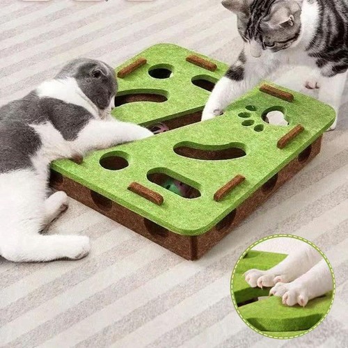 Puzzle per gatti labirinto giocattolo scatola in feltro con palla campana gioco interattivo set forniture per animali domestici - Foto 11 di 21