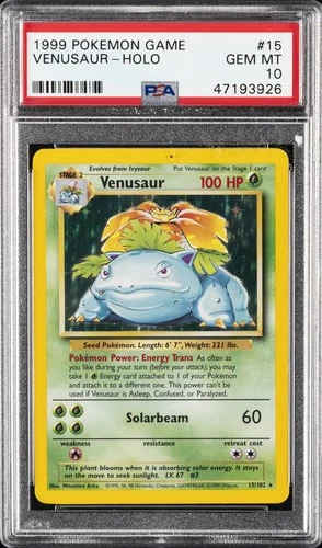 1999 POKEMON BASE SET UNLIMITED #15 VENUSAUR-HOLO PSA 10