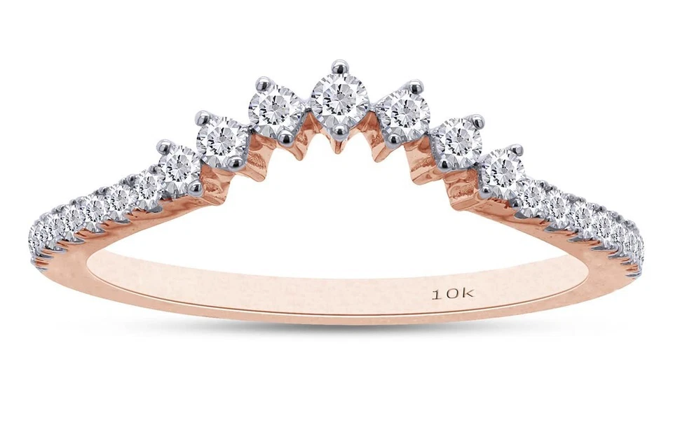 Anillo de boda curvado de 1/5 quilate para mujer diamante redondo natural oro de 10K Foto 2 de 4