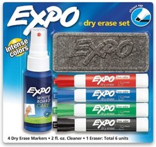 Expo Low Odor Ink Dry Erase Marker Starter Set 80653 Eraser Cleaner Primary D30