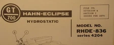 HAHN-ECLIPSE Hydrostatic GT-700 Lawn Garden Riding Tractor Parts Manual RHDE-836