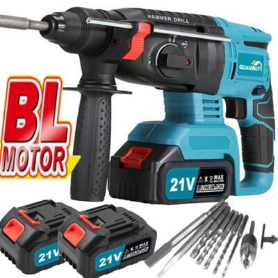 21V Akku Bohrhammer Bohrmaschine SDS Plus Hammer mit 2Akkus&Ladegerät+Bohrer-Set