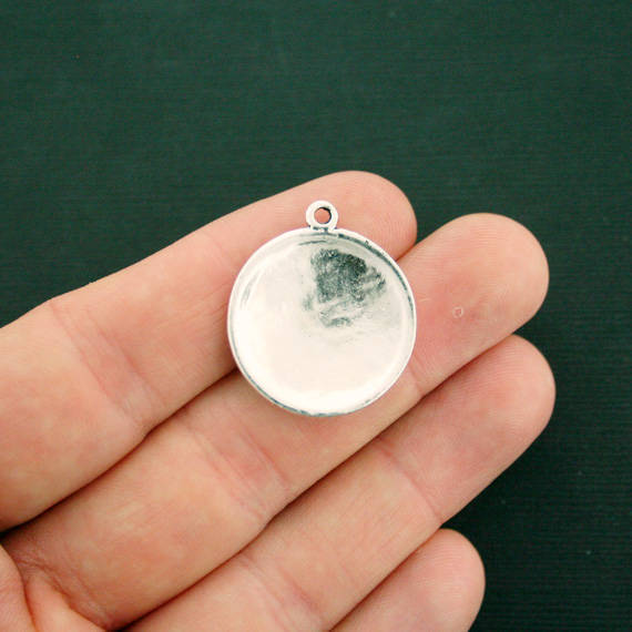 BULK 20 Wave Charms Antique Silver Tone Round Pendant