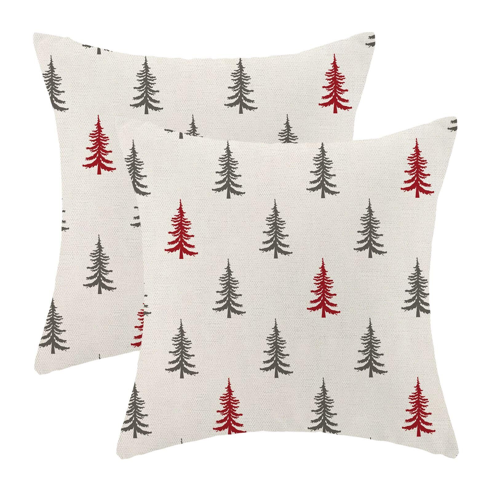 Christmas Pillow Covers 18x18 Inch Set of 2 Red Grey Christmas Tree Decor Thr...