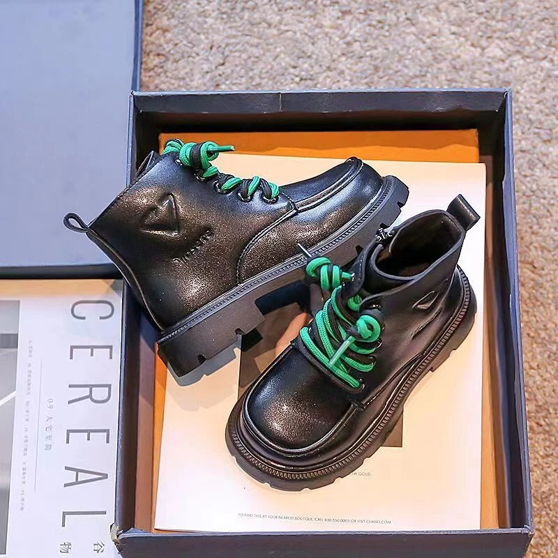 Niños Niñas Botín Cremallera Lateral Botas de Trabajo con Cordones Niño Pequeño/Niño Grande Foto 4 de 4