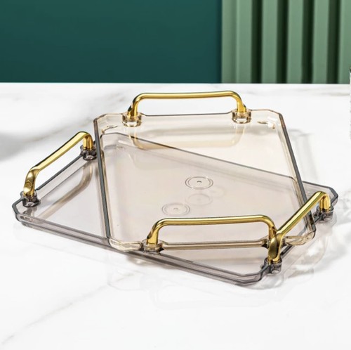 3x Acrylic Decorative Tray Triangle Serving Tray With Handles Household Tea Tray - Picture 5 of 6