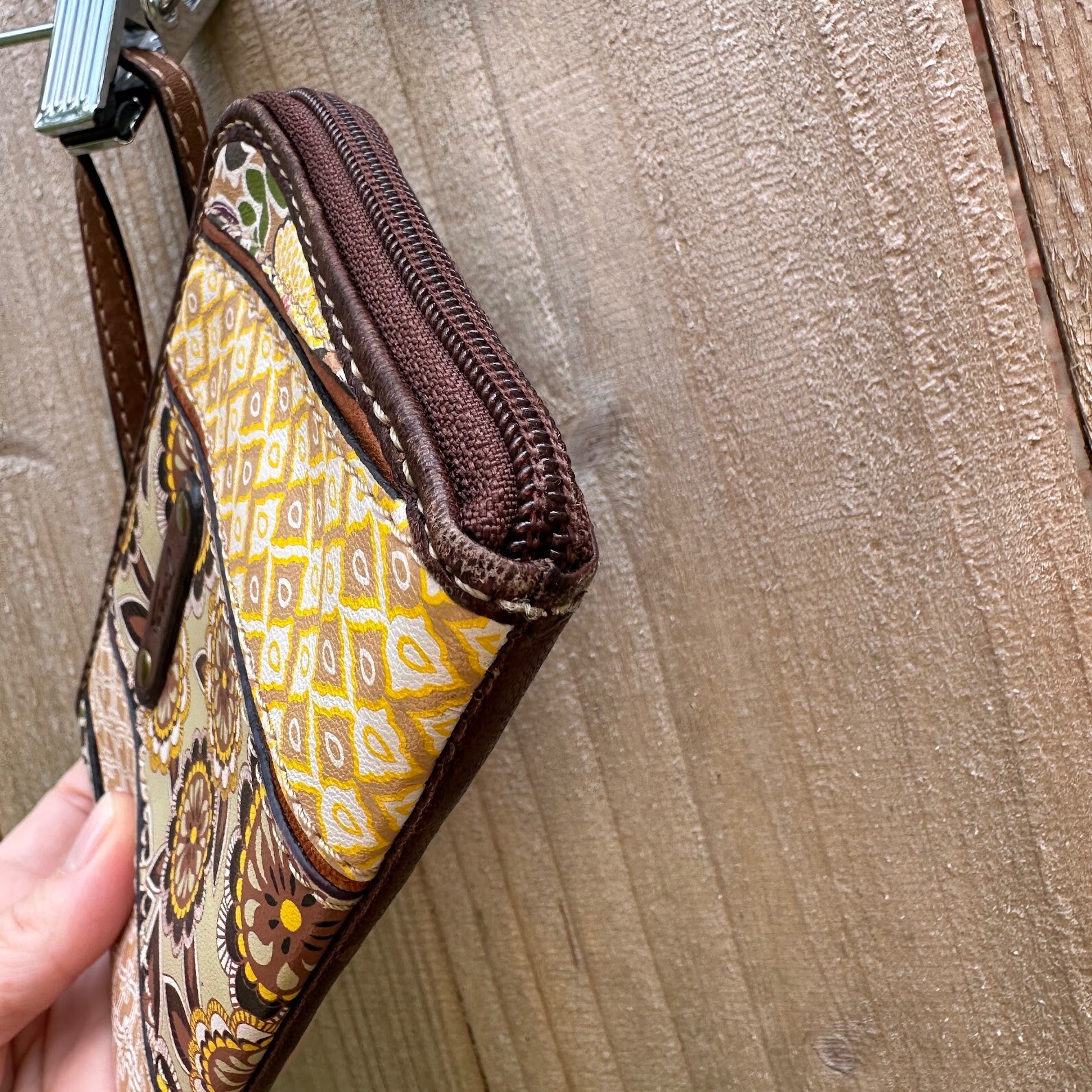 Fossil patchwork leather wristlet EUC floral - image 5