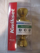NOS Kwikset Passage Hall & Closet Polished Brass Doorknob Microban 92001-513