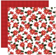 2 Sheets Carta Bella Paper HAPPY CHRISTMAS 12x12 Cardstock - Popping Poinsettias