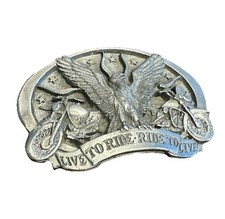 Vintage 1991 Motorcycle Biker Live to Ride Bald Eagle C J 3D Belt Buckle USA