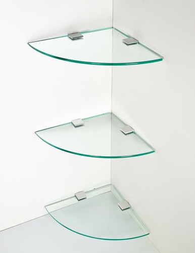 3 X Glass Corner Shelf Ideal Bathroom Shelves - Picture 1 of 5