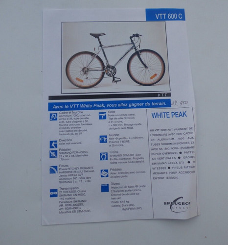 PEUGEOT VTT 600C WHITE PEAK FLYER - 1992 - FRENCH