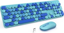 Wireless Keyboard Mouse Combo with Cute Round Keycaps Full-Size Retro Typewriter