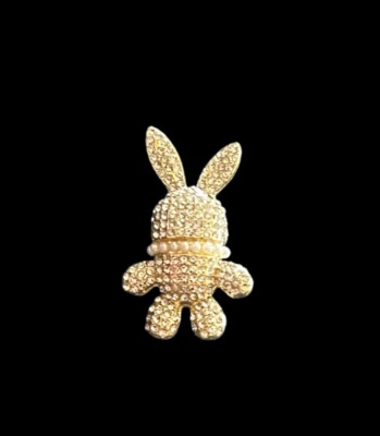 Gold Bunny Broach With Rhinestones And Pearls
