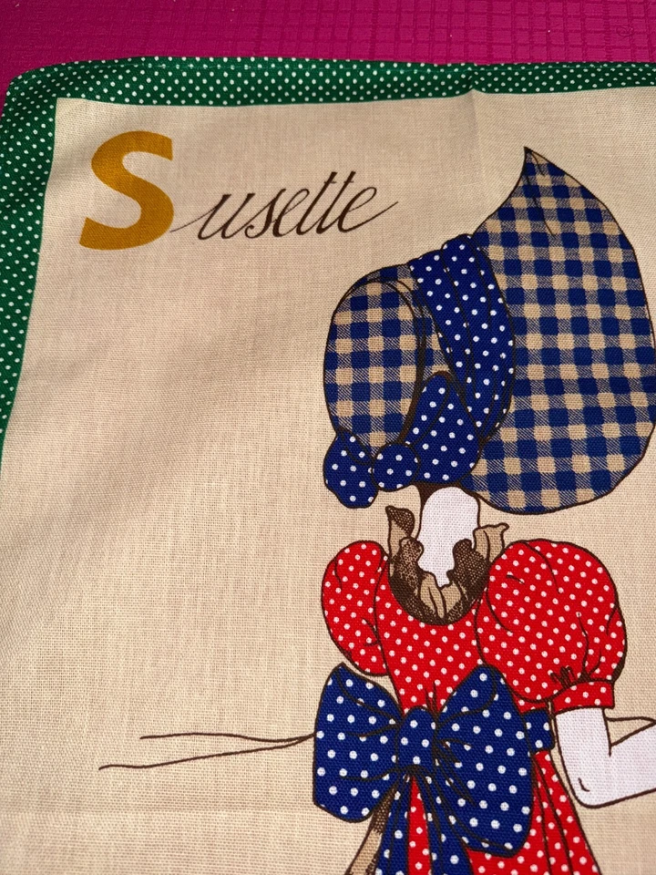 Torchon vintage prénom Susette pur coton 69 cm x 49 cm - Photo 2/4