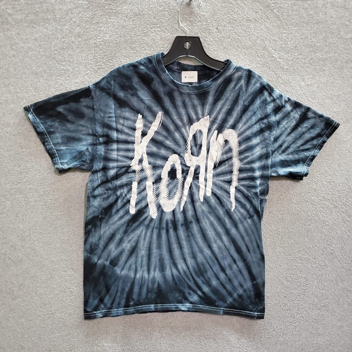 Korn Men T-Shirt Medium Blue Spiral Tie Dye Logo Rock Alt