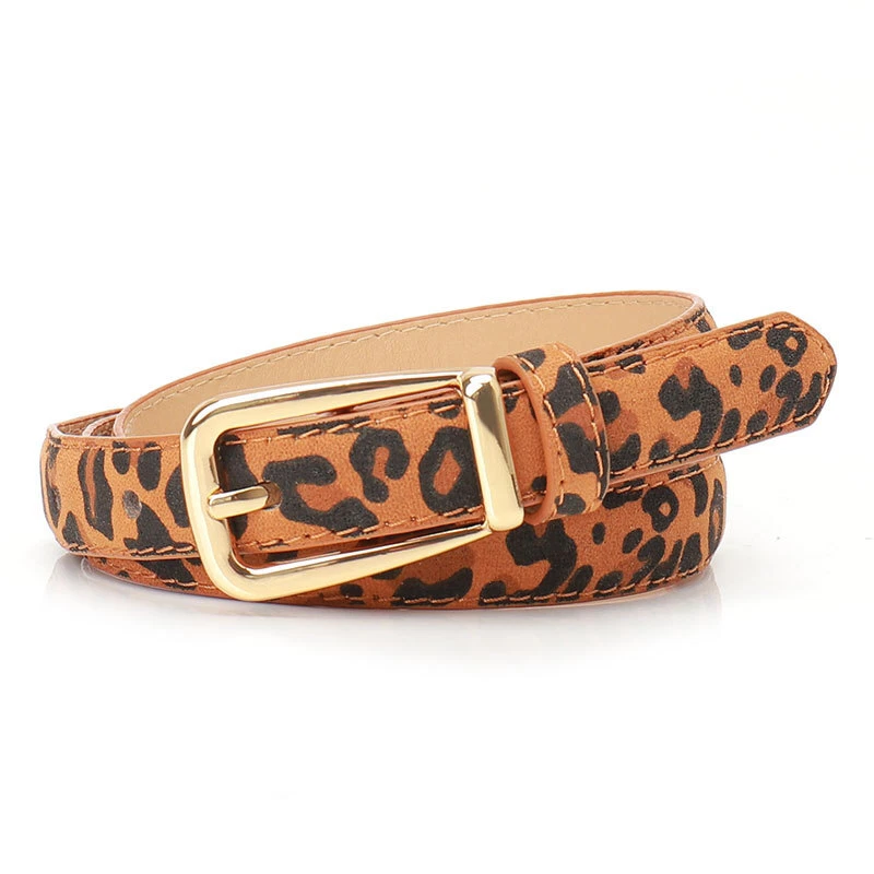 Women Skinny Animal Leopard Print Buckle Faux Leather Belt  display picture 1