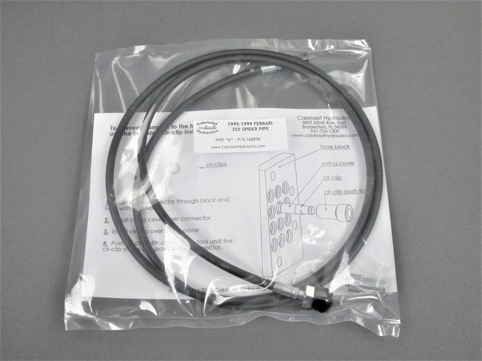 1995-1999 Ferrari 355 Spider Soft Top Hydraulic Pipe Letter "N", P/N 168858