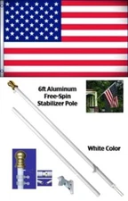 NEW 3'x5' US AMERICAN FLAG Polyester w/ 6' Aluminum Tangle Free Spinner Pole Kit