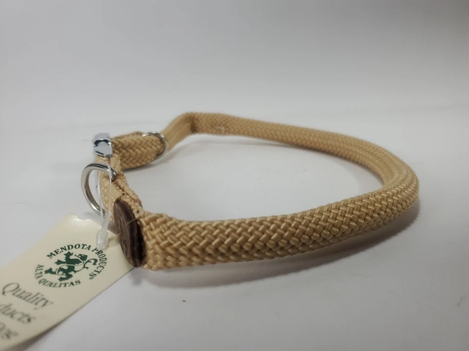Collar de perro Mendota enrollado doble trenza cuero acento arena mediano 1/2" x 18" Foto 2 de 4