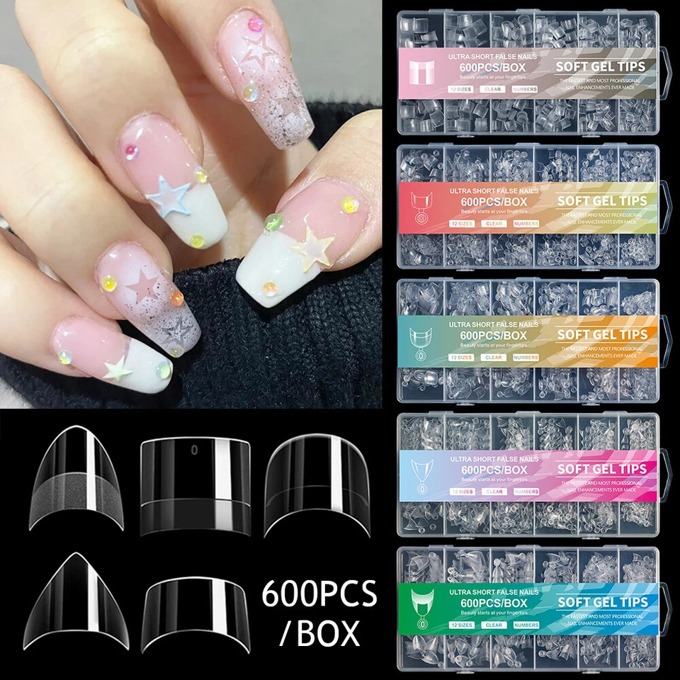 600PCS Short Nail Tips for Acrylic Nails Clear False Nail Tips Short Half Cove ц - Image 4 of 4