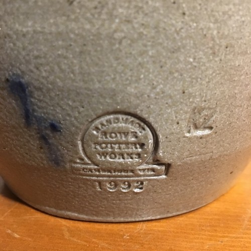 5.5" Rim - Rowe Pottery Works Mixing Bowl Blue Heart Salt Glazed d1 - Picture 4 of 7