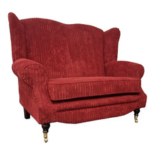 Wing Back Queen Anne Cottage Two Seat Sofa in Wine Jumbo Cord  Fabric