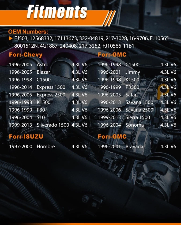 FJ503 Spider Fuel Injector for 1996-06 Chevy Astro Blazer GMC Safari 4.3L V6 GAS - Image 2 of 4