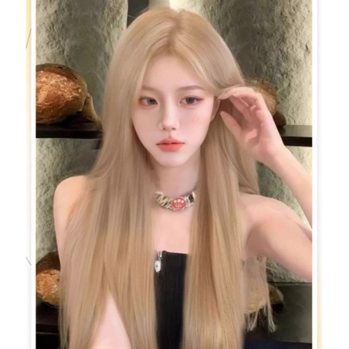 Champagne Gold Synthetic Lace Front Wig Long Straight Hair Lace Wigs - Picture 5 of 14
