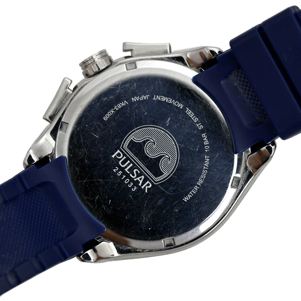 Pulsar Chronograph Stainless Steel Men's Blue Dial Blue Rubber Watch 44mm - image 3 of 4