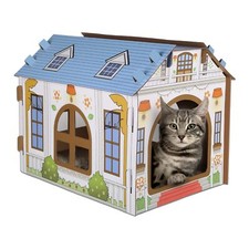 Cardboard Cat House with Scratcher/Catnip 16.5''L x 12''W x 13''H Cat Play Ho...