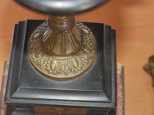 antique French 2 pcs pair heavy bronze , marble made Heavy candle holders - Picture 10 of 12