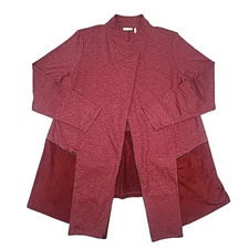 LOGO Lounge Cardigan Plus Sz 1X Red Open Front Faux Suede Pocket Waterfall Front