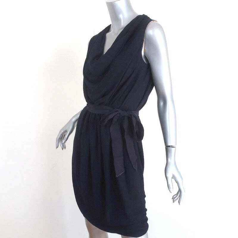 Lanvin Dress Dark Purple Draped Crepe Size 38 Sleeveless Cowl Neck - Image 3 of 4