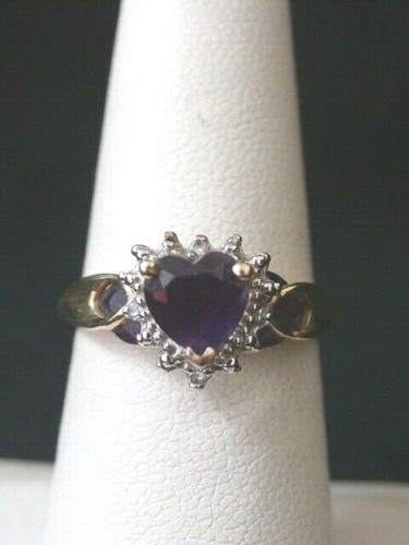 Stunning 10k Yellow Gold Amethyst Heart Love Ring. Size 6.75 Make Offer! #1736 - Picture 1 of 7