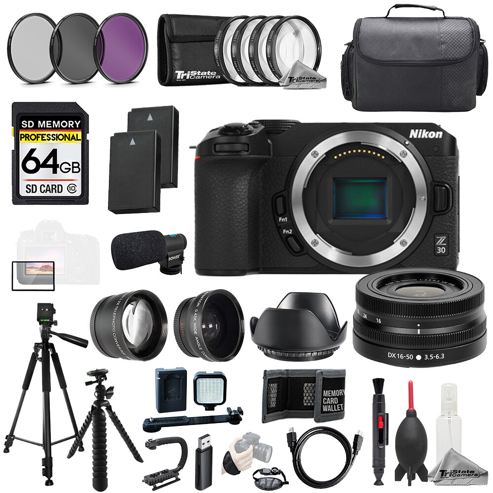 Nikon Z30 + Z DX 16-50mm f/3.5-6.3 VR Lens + Mic +64GB+ 9 PC