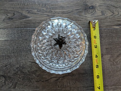 VAL ST LAMBERT Crystal Sugar Bowl with Lid And Metal Pineapple Tip Holder - Picture 11 of 11