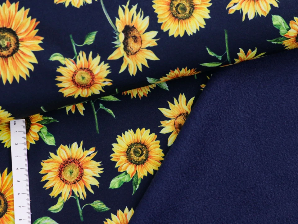 SOFTSHELL Stoff Nano Stoff Meterware winddicht SONNENBLUME auf MARINE EUR18,98/m - Bild 2 von 2