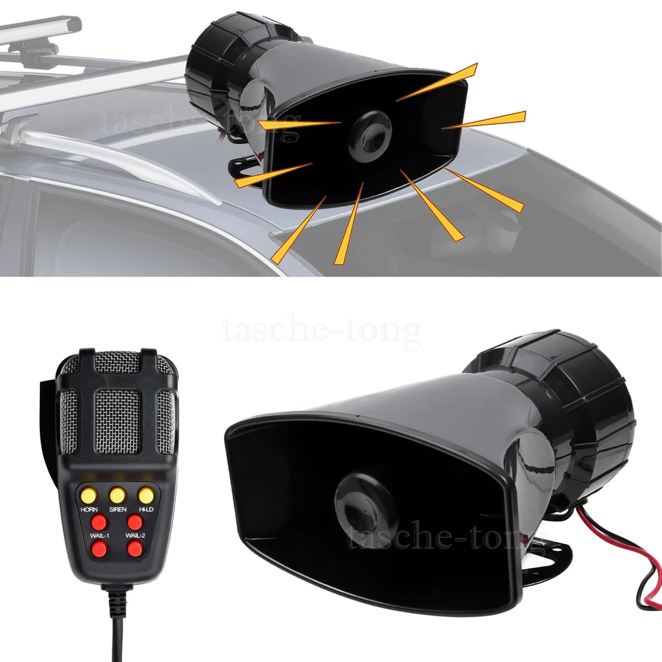 100W 12V 7 Tone Sound Car Police Siren Horn Megaphone With Mic PA Speaker System - Image 2 of 4