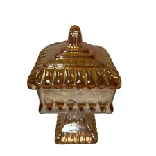 Vintage Jeanette Glass Wedding Marigold Carnival Glass Small Wedding Bowl & Lid