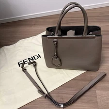 FENDI 1743 Petit Toujours Shoulder Hand Bag Greige Leather Authentic Used Good